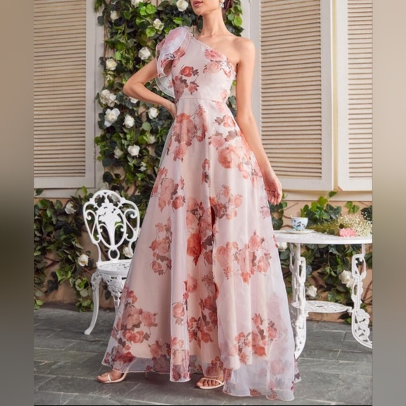 SHEIN Dresses & Skirts - SHEIN Floral Maxi Dress - Orange and Cream